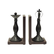 Benzara Decorative Royal King and Queen Polystone Bookends, Pair of Two, Black
