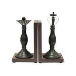 Benzara Decorative Royal King and Queen Polystone Bookends, Pair of Two, Black