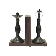 Benzara Decorative Royal King and Queen Polystone Bookends, Pair of Two, Black