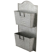 Benzara Galvanized Two Tier Metal Wall Pocket Organizer, Gray