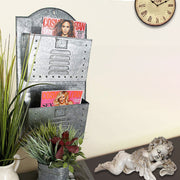 Benzara Galvanized Two Tier Metal Wall Pocket Organizer, Gray