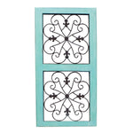Benzara Traditional Mango Wood Framed Wall Panel with Metal Scroll Work Details, Green and Brown