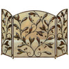 Benzara Mesh Design 3 Panel Metal Fire Screen with Leaf Motif, Bronze