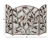 Benzara Mesh Design 3 Panel Metal Fire Screen with Leaf Motif, Bronze