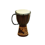 Benzara Decorative Wood and Leather Djembe Drum with Side Handle, Small, Brown and Cream