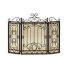 Benzara BM06846 Traditional Style 3 Panel Metal Fire Screen with Scrollwork Details, Bronze