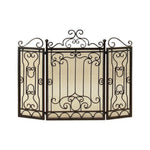 Benzara BM06846 Traditional Style 3 Panel Metal Fire Screen with Scrollwork Details, Bronze