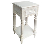 Benzara Spacious Mango Wood Side Table with Metal Ring Handle, Washed White