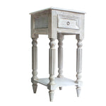 Benzara Spacious Mango Wood Side Table with Metal Ring Handle, Washed White