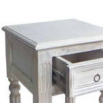 Benzara Spacious Mango Wood Side Table with Metal Ring Handle, Washed White