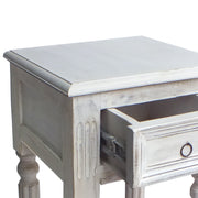 Benzara Spacious Mango Wood Side Table with Metal Ring Handle, Washed White