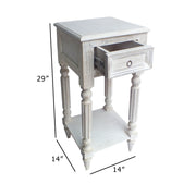 Benzara Spacious Mango Wood Side Table with Metal Ring Handle, Washed White