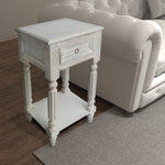 Benzara Spacious Mango Wood Side Table with Metal Ring Handle, Washed White