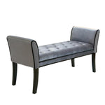 Benzara Fabric Button Tufted Padded Bench with Flared Cushioned Armrests, Gray