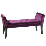 Benzara Fabric Button Tufted Padded Bench with Flared Cushioned Armrests, Purple