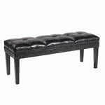 Benzara Bonded Leather Padded Bench with Button Tufted Details, Black