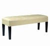 Benzara Bonded Leather Padded Bench with Button Tufted Details, Cream