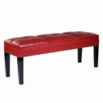 Benzara Bonded Leather Padded Bench with Button Tufted Details, Red and Black