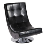 Benzara Curved Leatherette Swivel Chair with Tufted and Stitched Details, Black
