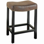Benzara 26 " Bonded Leather Saddle Barstool with Straight Legs, Brown and Black