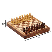 Benzara Magnetic Handmade Chess Set Foldable Game in Wood, Brown and Beige