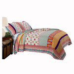 Benzara BM116975 Geometric and Floral Print Twin Size Quilt Set with 1 Sham, Multicolor