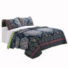 Benzara BM116983 3 Piece King Size Quilt Set with Medallion Print, Dark Blue and Green