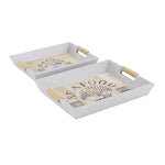 Benzara Spacious Wood Tray, Set of 2, Gray And Brown