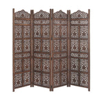 Benzara Classic 4 Panel Mango Wood Screen with Intricate Carvings, Brown