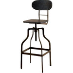 Benzara Industrial Style Wooden Swivel Bar Stool With Curved Metal Base, Gray