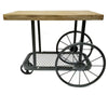 Benzara Industrial Design End Table With Wooden Top and Metal Wheels Base, Black and Brown