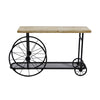 Benzara Sofa Console Table With Wooden Top And Metal Wheels Base, Brown And Black
