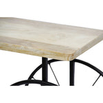 Benzara Sofa Console Table With Wooden Top And Metal Wheels Base, Brown And Black