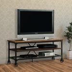 Benzara Industrial Style 54`` TV Stand & Entertainment Center with 2 Shelves, Brown & Black