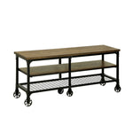 Benzara Industrial Style 81`` TV Stand and Entertainment Center with Mesh Bottom Shelf, Brown & Black