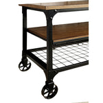 Benzara Industrial Style 81`` TV Stand and Entertainment Center with Mesh Bottom Shelf, Brown & Black