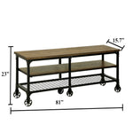 Benzara Industrial Style 81`` TV Stand and Entertainment Center with Mesh Bottom Shelf, Brown & Black