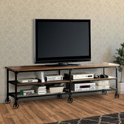 Benzara Industrial Style 81`` TV Stand and Entertainment Center with Mesh Bottom Shelf, Brown & Black