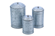 Benzara Rustic Metal Galvanized Canisters, Set of 3 Benzara