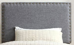Benzara Fabric Upholstered Twin Size Headboard with Nailhead Trim Accents, Gray