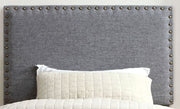 Benzara Fabric Upholstered Twin Size Headboard with Nailhead Trim Accents, Gray
