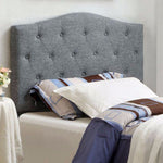 Benzara Fabric Camelback Design Twin Headboard with Button Tufted Details, Gray
