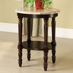Benzara Wooden Side Table with Open Bottom Shelf and Marble Top, Brown and Beige