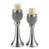 Benzara Sylvia Transitional Candle Holder Set, Pearl Stone, Set of 2