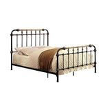Benzara Curved Headboard Metal Full Size Bed with Spindles, Black and Gold