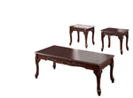 Benzara 3 Piece Occasional Wooden Table Set with Engraved Details, Cherry Brown