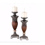 Benzara Luna Traditional Candle Holder Set, Glossy Brown, Pack of 4