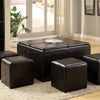 Benzara Leatherette Storage Ottoman with 4 Removable Tray Top and 4 Cubes, Brown