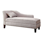 Benzara Fabric Upholstered Chaise with Pillow and Nailhead Trim, Light Gray