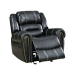 Benzara Rolled Arms Leatherette Glider Recliner Chair with Contrast Stitching,Black